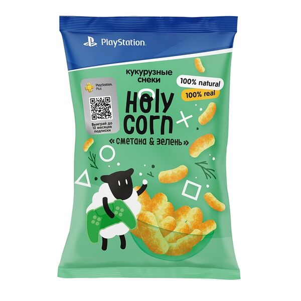 Кукурузные снеки Holy Corn Сметана и зелень, 50г