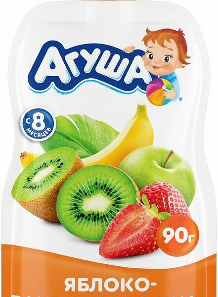 Пюре Агуша яблоко-банан-клубника-киви с 8 мес. 90г