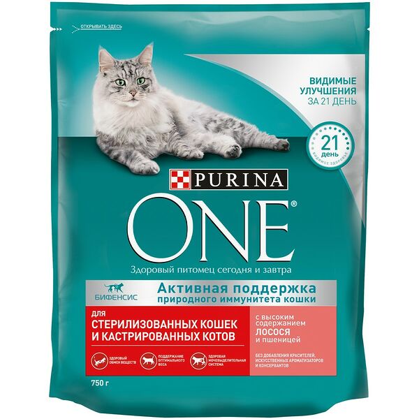 Purina One корм для кастрированных котов и стерилизованных кошек Лосось