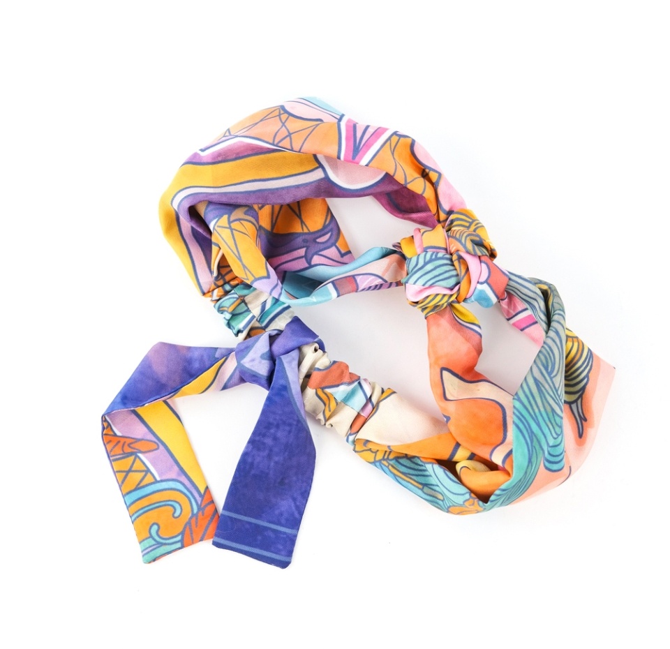 

Повязка с принтом на голову шёлковая с узлом на резинке в ассортименте, Carolon, Россия