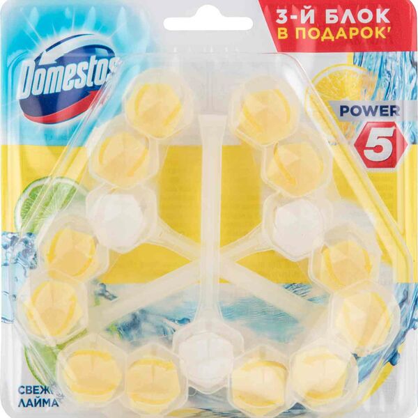 Блок для очищения унитаза Domestos Power 5 Свежесть лайма, 3×