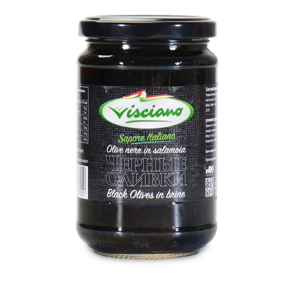 

Оливки чёрные с косточкой, Visciano, 314 мл, Италия