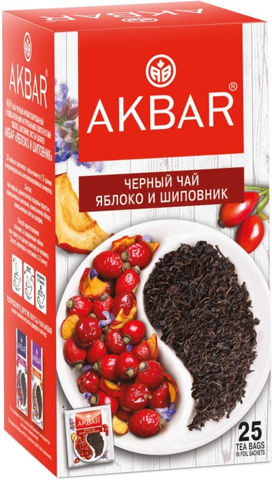 

Чай черный Akbar Яблоко шиповник 25 пакетиков 37.5 г