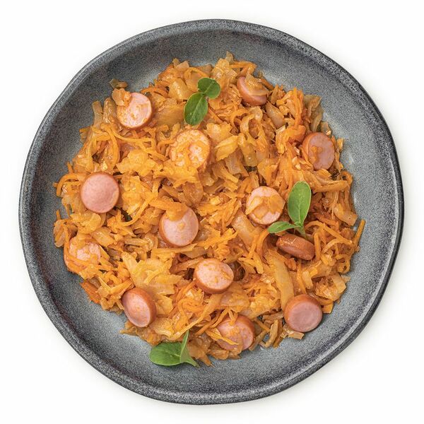 Капуста с сосисками тушеная вес