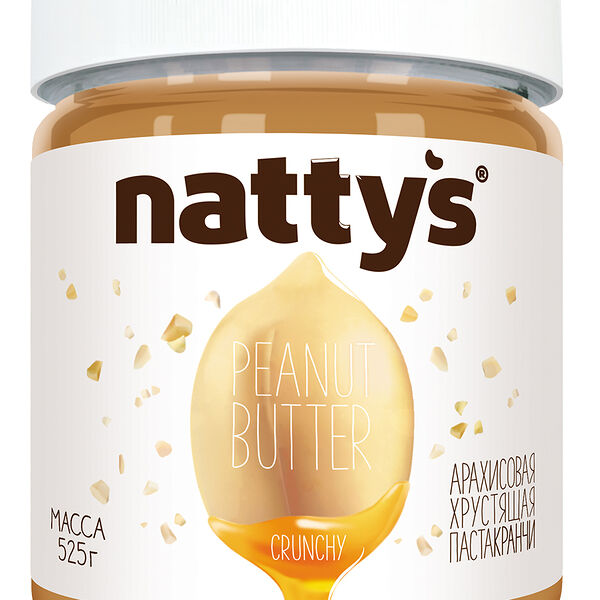 Паста арахисовая Nattys Crunchy Хрустящая с кусочками арахиса и медом