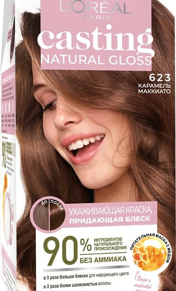 Краска-уход для волос Loreal Paris Casting Natural Gloss без аммиака оттенок 623 Карамель маккиато
