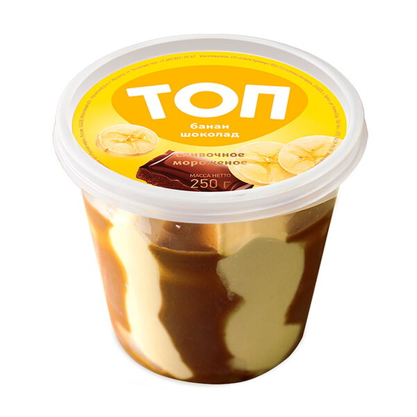 Мороженое БИГ ТОП банан-шоколад с ар. банана декор. топпингом шоколадным 250г