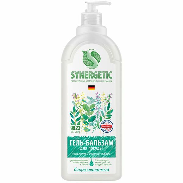 Гель-бальзам Synergetic Эвкалипт и Горный Чабрец для мытья посуды биоразлагаемый, 1л