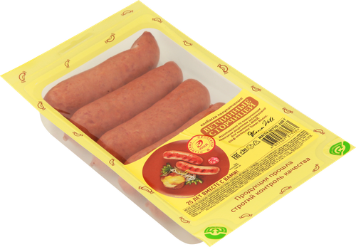 

Колбаски полукопченые Иней Ветчинные с горчицей 400 г