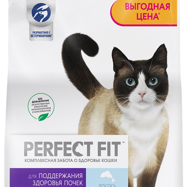 Сухой полнорационный корм PERFECT FIT™ «Здоровье почек» для взрослых кошек с лососем, 2.5кг