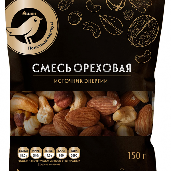 Ореховый микс АШАН Золотая Птица без соли