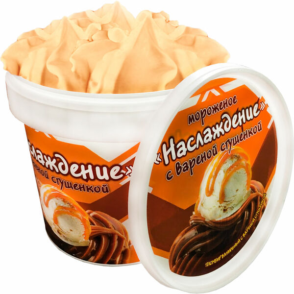 Мороженое Нижнетагильский холодильник Наслаждение ванильное с варёной сгущёнкой ведро 450г