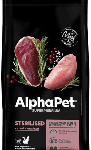 Сухой корм для стерилизованных кошек и котов AlphaPet Superpremium с уткой и индейкой 3кг
