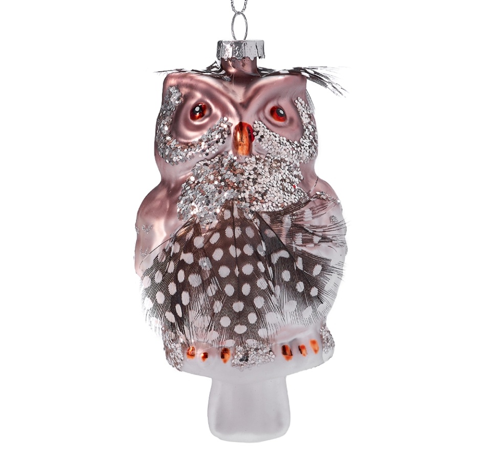 

Игрушка для елки Yancheng Shiny «Коллекция Традиции» Филин с декором из перьев 13см, стекло, Китай