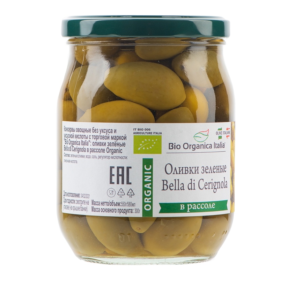 

Оливки Bio Organica Italia зеленые Bella di Cerignola в рассоле БИО Bio Organica Italia s.r.l.