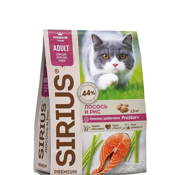 Sirius сухой корм для взрослых кошек Лосось и рис