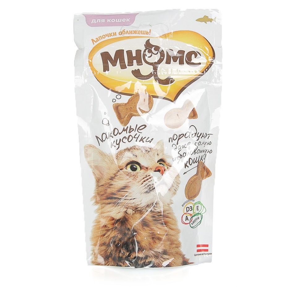 

Лакомство для кошек Мнямс "Лакомые кусочки" в форме рыбок со вкусом лосося 1шт 35 г