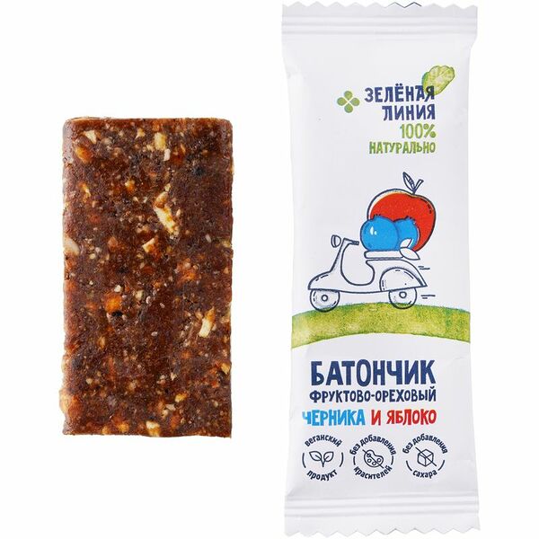 Батончик орехово-фруктовый черника-яблоко Зелёная Линия, 35г