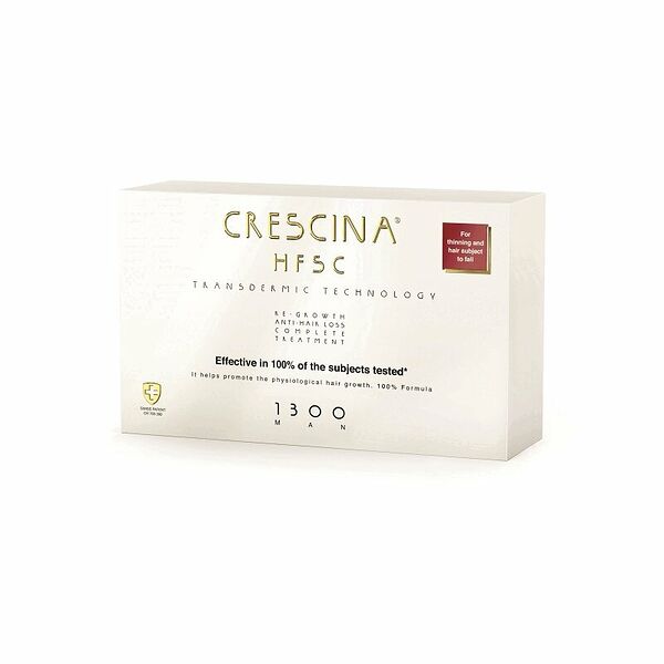 Комплекс Crescina Transdermic 1300 для мужчин: лосьон для возобновления роста волос 10 шт + лосьон против выпадения волос 10 шт
