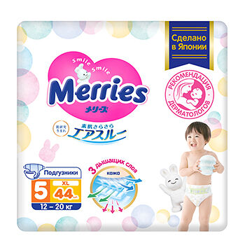 Подгузники Merries для детей XL 12-20 кг 44 шт