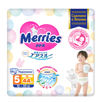 

Подгузники Merries для детей XL 12-20 кг 44 шт