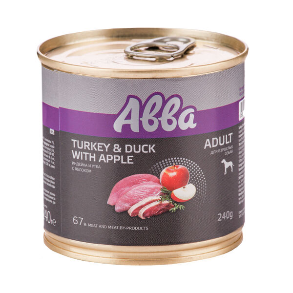 Adult Консервы для взрослых собак всех пород, индейка, утка и яблоко, 240 гр.