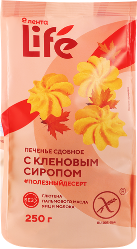 

Печенье безглютеновое Лента Life с кленовым сиропом сдобное 250 г