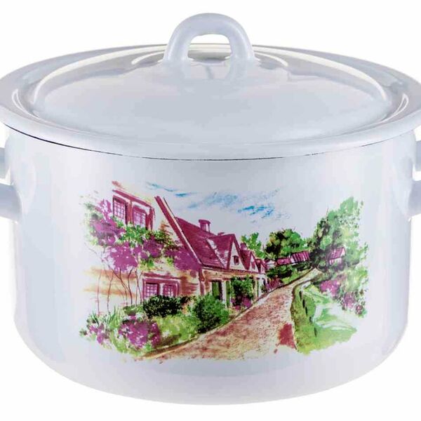 Кастрюля эмалированная Hitt Деревня с крышкой 16 см, 1.45 л
