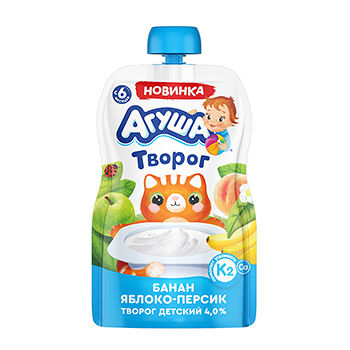 Творог фруктовый Агуша Банан-яблоко-персик с 6 месяцев 4%