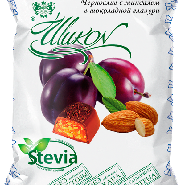 Конфеты ШИКОН Чернослив с миндалем в шоколадной глазури, на стевии