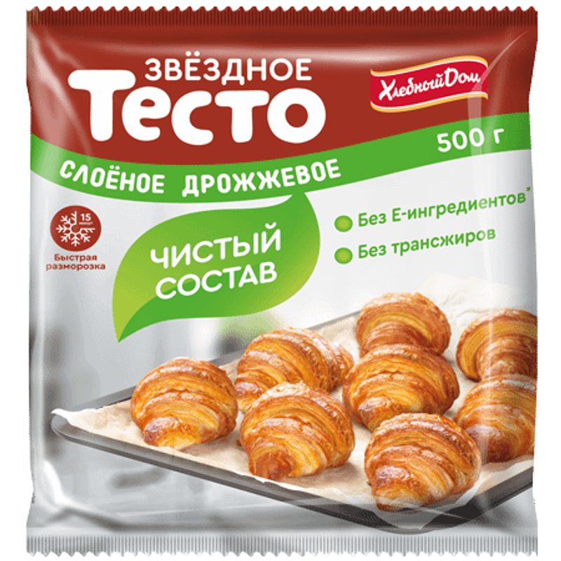 

Тесто слоеное Хлебный дом Звездное дрожжевое замороженное 500 г