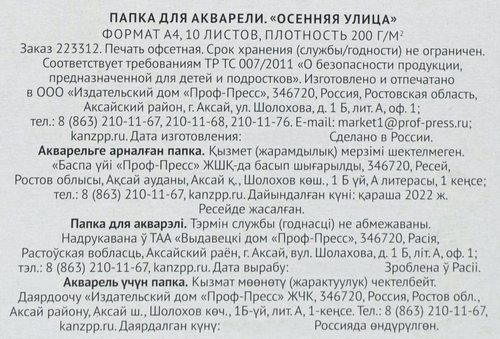 

Папка для акварели ПРОФ-ПРЕСС А4, цветная обложка, 10 листов, Арт. 10-6751