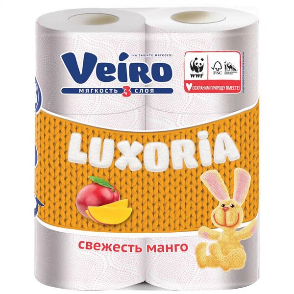 Бумага туалетная Veiro Luxoria Aroma Свежесть манго 3-слойная 6 рулонов