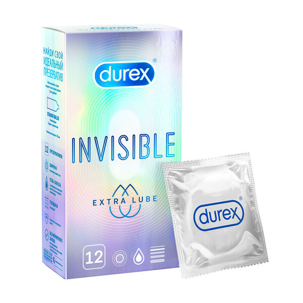 Durex Invisible Extra Lube Презервативы 12 шт