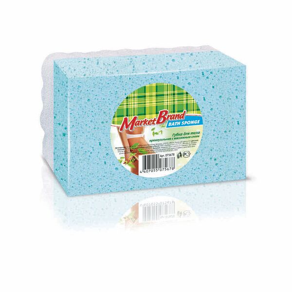 Губка для тела прямоугольная двухслойная ТМ Market Brand (Маркет Брэнд)