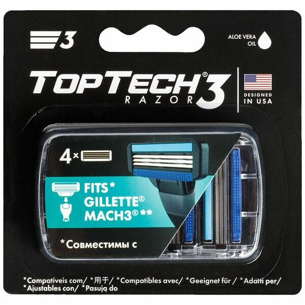 Кассеты для бритья Toptech Razor 3 сменные, 4шт