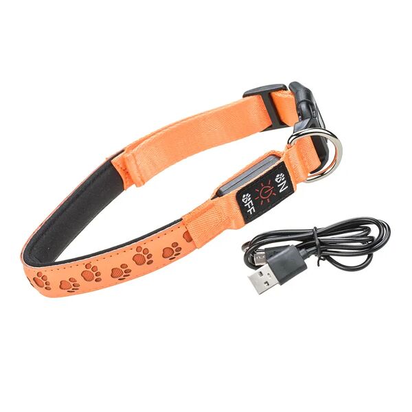 Ошейник для собак средних пород светящийся c косточкой оранжевый M, 41-51 см