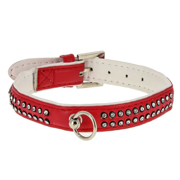 Ошейник для собак КАСКАД  Колибри  кольцо посередине с украшением стразы в 2 ряда 20ммх40см красный
