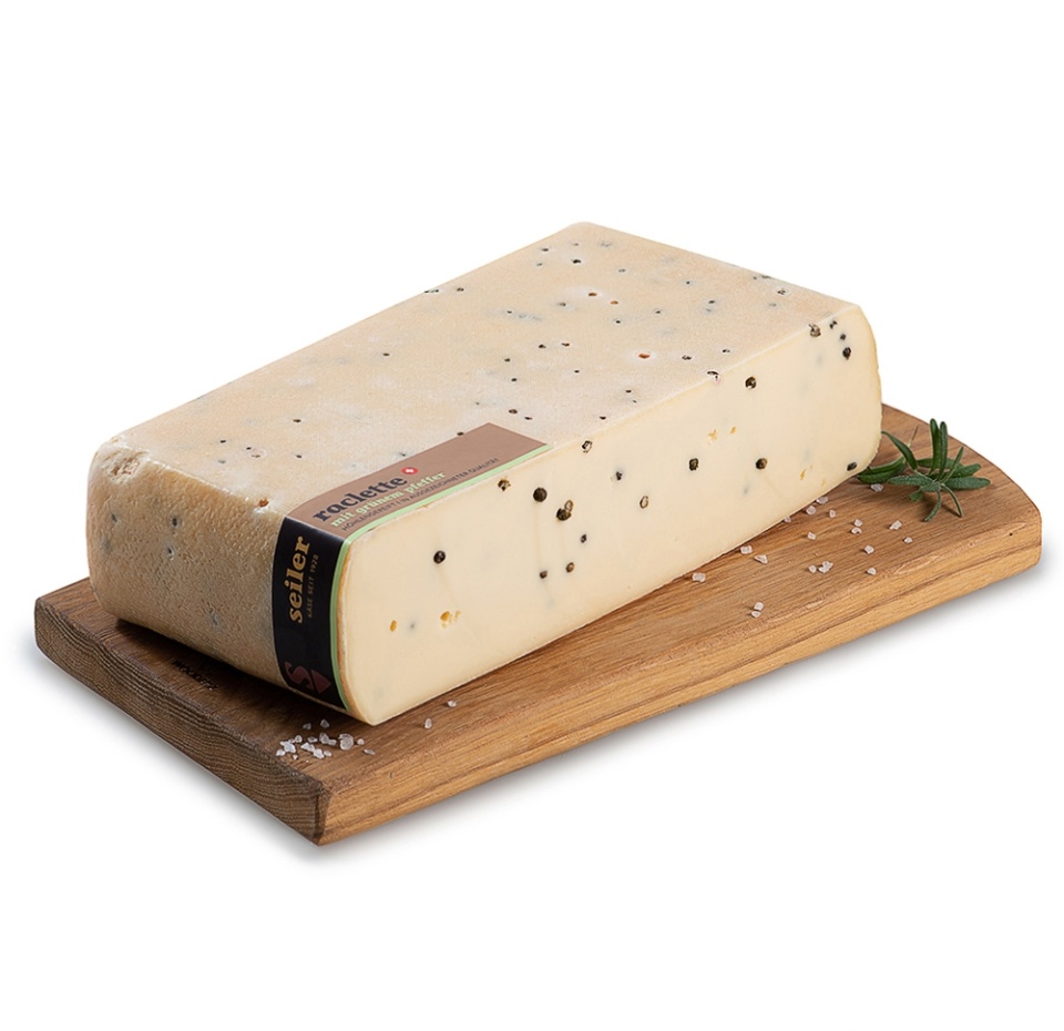 

Сыр твёрдый L’Etivaz с зелёным перцем Raclette au Poivre noir, Швейцария, вес