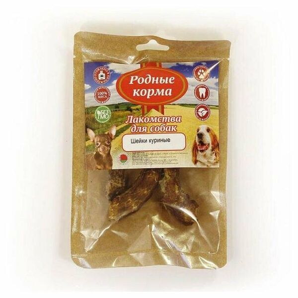 Лакомство для собак Родные Корма шейки куриные сушеные в дровяной печи