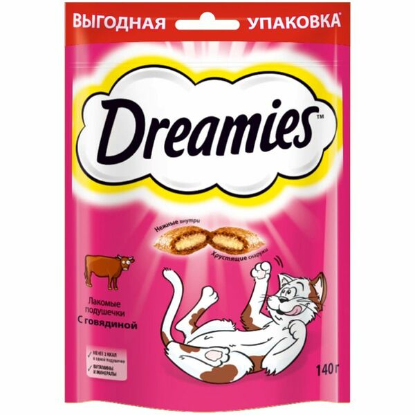 Лакомство Dreamies с говядиной для кошек, 140г