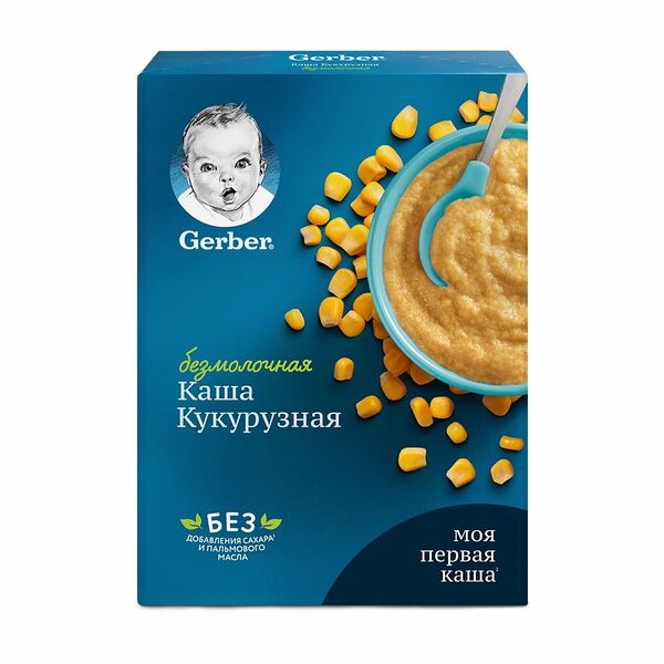 Каша безмолочная GERBER кукурузная коробка, 180 г