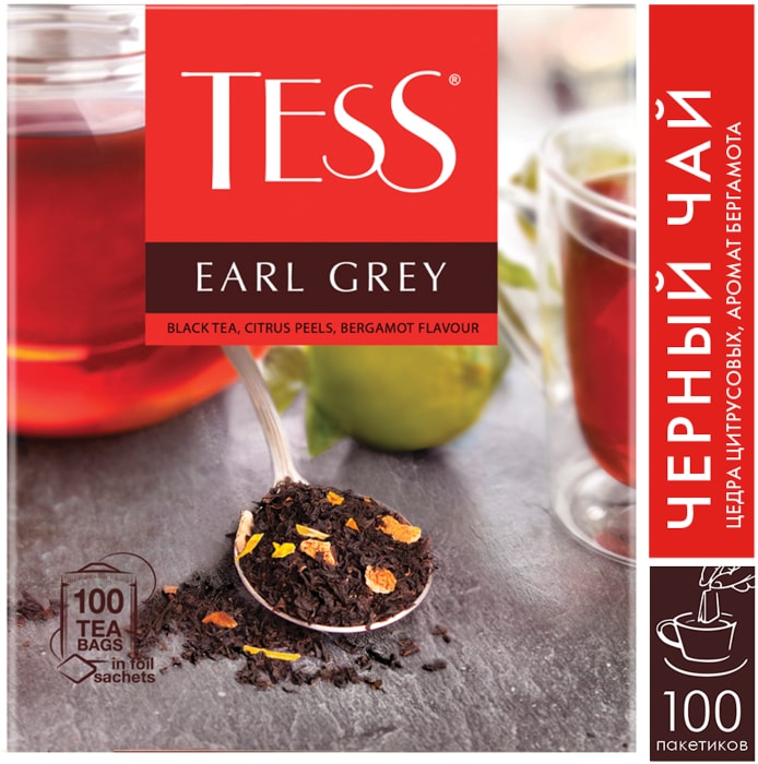 

Чай черный Tess Earl Grey с цедрой лимона в пакетиках 100 пакетиков 160 г