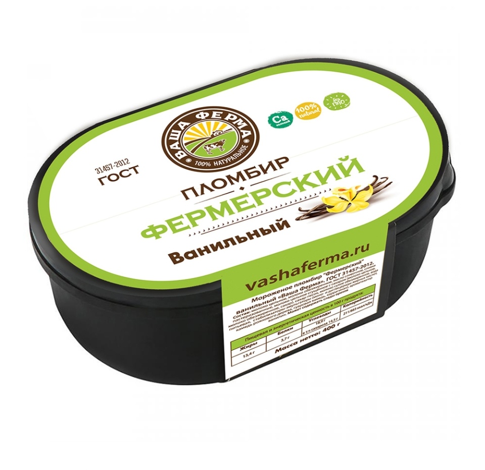 

Мороженое пломбир Ваша Ферма "Фермерский" ванильный м.д.ж. 15% 400г Россия