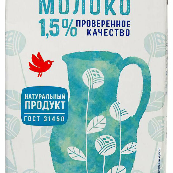 Молоко ультрапастеризованное АШАН Красная птица 1.5%
