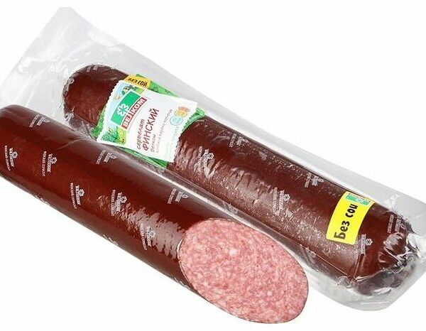 Колбаса варено-копченая Велком Сервелат Финский вес