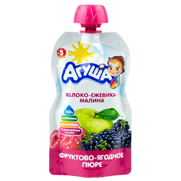 Фруктовое пюре Агуша ежевика-малина-яблоко, с 6 месяцев