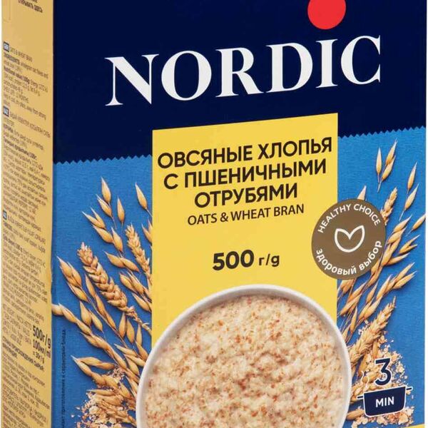 Хлопья овсяные Nordic с пшеничными отрубями