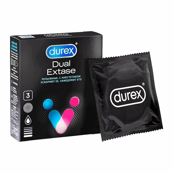 Презервативы Durex dual extase 3 шт рельефные с анестетиком