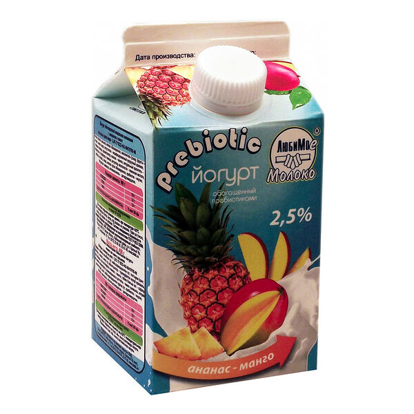 Йогурт Любимое Молоко обогащенный с пребиотиками ананас-манго, 2.5%